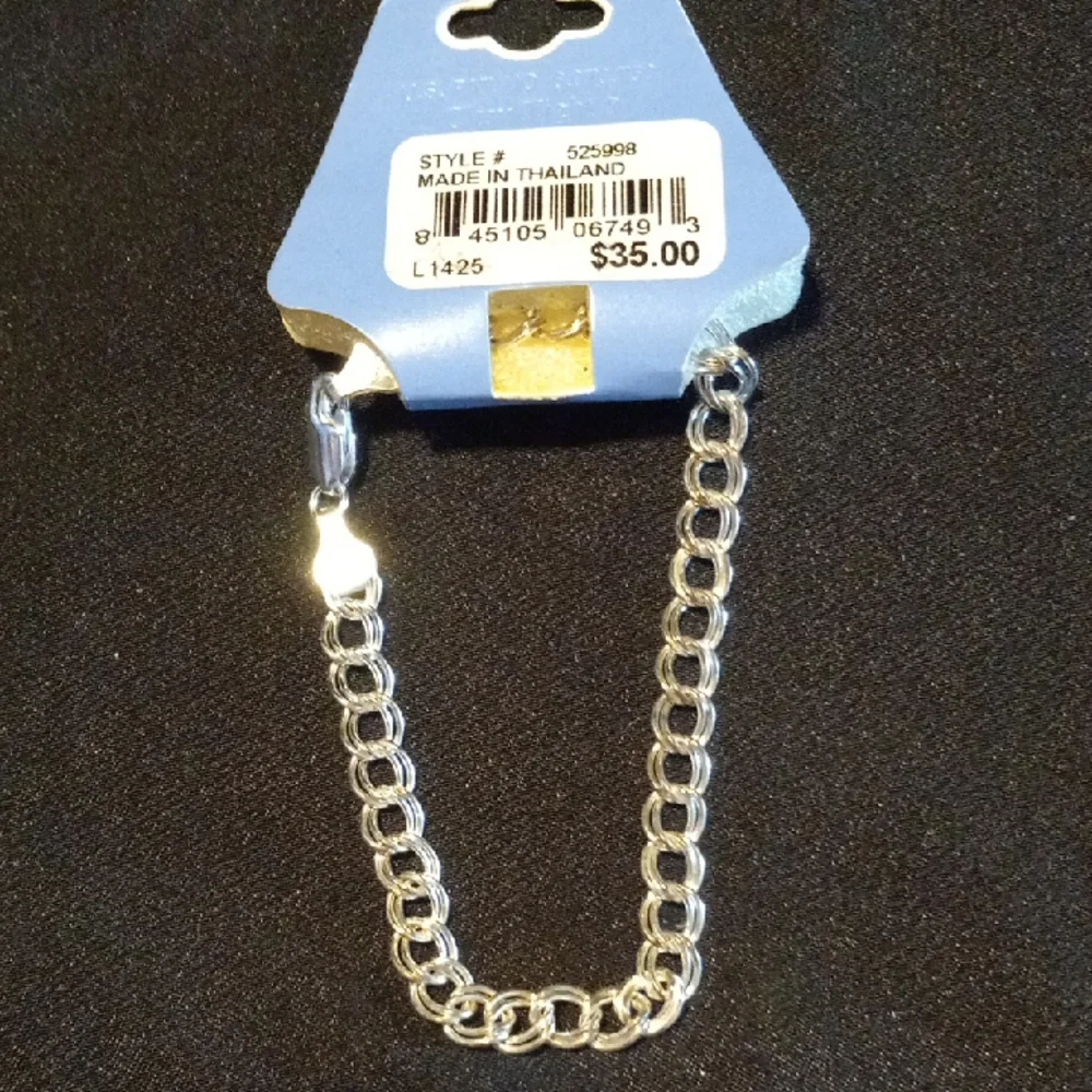 925 Sterling Silver Chain Charm Bracelet - Picture 1 of 3